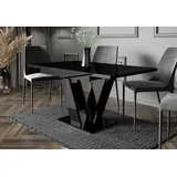 Home Collective Esstisch ausziehbar Tisch Küchentisch Esszimmertisch Ausziehtisch (Esszimmer Küche Wohnzimmer Esstisch erweiterbar), modernes Design mit V-Gestell, 120-160x80 cm Schwarz glänzend schwarz