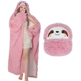 MSISILY Faultier Decke Mit Ärmeln und Kapuze, Kuscheldecke Flauschig Fleecedecke Wohndecken Warm Sherpa Sofaüberwurf Decke für Frauen Herren, 160x130cm