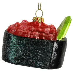 Christbaumschmuck Glas 7cm Maki Sushi Figur Handbemalt & mit Glitzer Weihnachtsbaum Anhänger Christbaumanhänger Weihnachtsbaumschmuck Deko Schwarz Rot