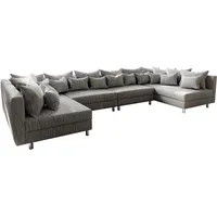 DELIFE Couch Clovis XL Hellgrau Strukturstoff Wohnlandschaft modular
