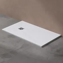 doporro Duschwanne Duschtasse 90x140x3cm aus Mineralguss in Weiß Rechteckig DIN-Anschlüsse für bodenebene Montage geeignet inkl. Ablaufgarnitur ... - Weiß
