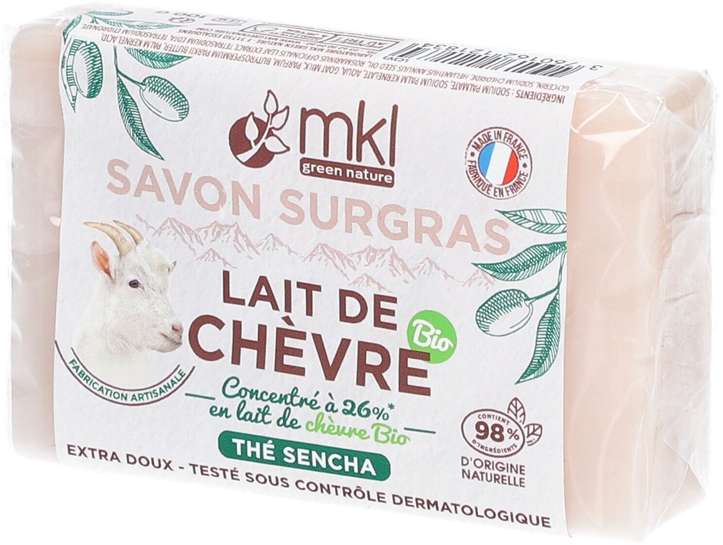 mkl SAVON AU LAIT DE CHÈVRE BIO 100 G - THÉ DE SENCHA 100 g savon