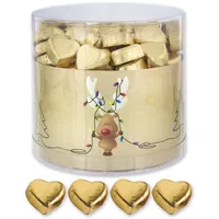 Günthart 150 Stück gold Schokoladen Herzen mit Nougatfüllung Rentier | Nougatcreme Rudolf | Schokoladenherzen gold | Give away | goldene Herzen aus Schokolade | Weihnachten (1,2 kg)