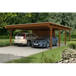 Skan Holz Emsland Flachdach Carport-613x846cm-nussbaum Holzcarport