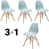 Vitra Stuhl Eames Plastic Side Chair RE 83x46.5x55 cm Gestell Ahorn, Sitz eisgrau, 4 Stück, Designer Charles & Ray Eames