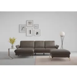 Ecksofa SIT & MORE "Fashion L-Form", braun, B:253cm H:84cm T:165cm, Sofas, wahlweise mit Kopfteilverstellung, Vorziehsitz, motorisch, Nickelfüße