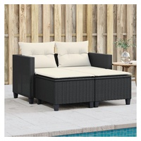 vidaXL Loungesofa Gartensofa 2-Sitzer mit Hockern Schwarz Poly Rattan schwarz