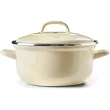 B&K BK Indigo Holländisches Erbe Runde Deutsche Emaillierte Kasserolle mit Deckel mit PFAS-Freier Keramischer Antihaftbeschichtung, 26 cm/5,2 Liter, Induktion, Spülmaschinenfest, Backofenfest, Crème