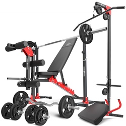 Set MH25_132KG_KIER_G | Hantelbank MH-L115+2x Hantelständer MH-S201+Beintrainer + Latzugstation + Curl Pult +Stangen/Hantelscheibe 83 kg - Marbo Sport