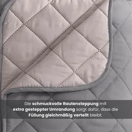 Wometo Microfaser Sommer Steppbett 135x200 grau & hellgrau / OEKO-TEX / kochfest 95° / Leichtsteppbett heiße Tage / ohne Bezug verwendbar