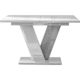 MIRJAN24 Esstisch Viney, Ausziehbarer Tisch, Einlegeplatte befindet sich unter der Tischplatte, 120-160x90x75 cm (Farbe: Weiß Hochglanz / Beton) - Weiß
