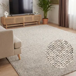ELLE DECORATION Rocco - Flachgewebe Teppich, Maschinen Waschbar, Woll Optik, Langlebig & Nachhaltig, Modern, Skandi Look für Wohnzimmer, Esszimmer, Schlafzimmer, Flur - Creme Multifarben, 160x230cm