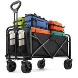 Faltbarer Bollerwagen mit Teleskopischer Griff, Bollerwagen Faltbar mit Getränkehalter, Klappbarer Bollerwagen Klapp für Alle Gelände, Strand Draussen Camping Einkaufen