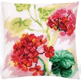 Collection D'Art 5418 Rote Geranie Stickkissen Kreuzstich-Set, Baumwolle, Mehrfarbig, 40x40cm
