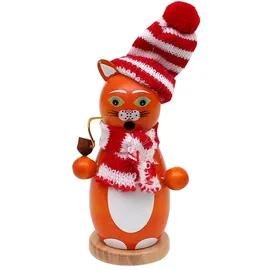 Dekohelden24 ***Holz-Räucherfigur Katze, in Hellbraun, ca. 13 cm