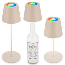 Briloner - 3 in 1 RGBW LED Tischlampe kabellos IP44 mit Touch, stufenlos dimmbar, Akku & Lichtquelle tauschbar, Nachttischlampe, LED Lampe, Weinlampe, Flaschenlampe Aufsatz, 36x10,5 cm, Beige