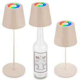 Briloner - 3 in 1 RGBW LED Tischlampe kabellos IP44 mit Touch, stufenlos dimmbar, Akku & Lichtquelle tauschbar, Nachttischlampe, LED Lampe, Weinlampe, Flaschenlampe Aufsatz, 36x10,5 cm, Beige