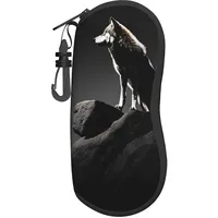 ASPOIJHN Brillenetui für Reisen oder Handgepäck, stilvolles Design, für Damen und Herren, Gelb, Wolf Night Moon, One size - Einheitsgröße