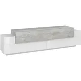 Dmora Fernsehschrank Dmirand, Niedriges Sideboard für Wohnzimmer, Sockel für TV-Möbel, 100 % Italy, cm 200x45h52, Weiß glänzend und Zement