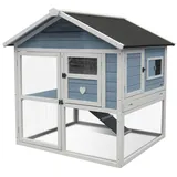 Dehner Nagerheim Happy Home Castel, Hasenstall mit Freigehege, 108 x 106 x 103 cm, Tannenholz, hellblau