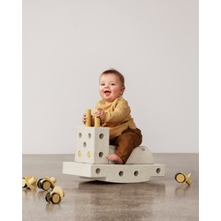 MODU Curiosity-Set - Einstiegs-Set, Balancierbrett, Schaukelpferd, Motorik Spielzeug, Baukasten Set, Farben: Sand Grey / Honey Yellow