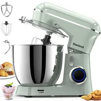 Honinst Küchenmaschine Knetmaschine, 10 P Stufen Teigknetmaschine, 1400W Teigmaschine, Rührmaschine mit 6.5L EdelstahlschüSsel, Schneebesen, Knethaken, Rührbesen & Spritzschutz zum Backen, Dunkelgrün