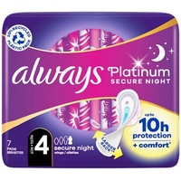 Always Platinum – 7 Damenbinden mit Flügeln, Secure Night, Größe 4, sehr stark fließend, 5 Größen, weiches und flexibles Design, dermatologisch getestet