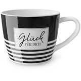 La Vida Porzellan Tasse Streifen Glück für dich schwarz weiß 400ml