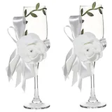 CIYODO 1 Paar Hochzeit Toastgläser Hochzeitschampagner Hochzeits-champagnergläser Flötengläser Zum Anstoßen Mit Hochzeitscocktailgläser Glas Braut Weiß Die Blumen