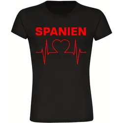 multifanshop Damen T-Shirt - Spanien - Herzschlag - Druck rot - Frauen
