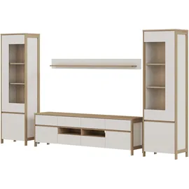 Home Affaire Wohnwand HOME AFFAIRE "Stranda, moderne Anbauwand, Komplettset im Scandi-Style", weiß (weiß skandi eiche), B:339cm H:195cm T:39cm, Holzwerkstoff, Kastenmöbel-Sets, Wohnwand, enthält zwei Vitrinen, Lowboard und Wandboard, 344 cm breit