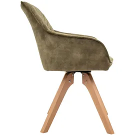 SalesFever Armlehnstuhl Samtvelours mit Rautensteppung Stuhlbeine aus Buche Massivholz