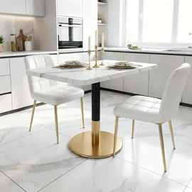 stilvora Küchentisch 80 x 75 x 60 cm Weiß/Schwarz/Gold