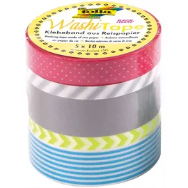 Folia Washi Tape Neon Gelb 5 Rollen