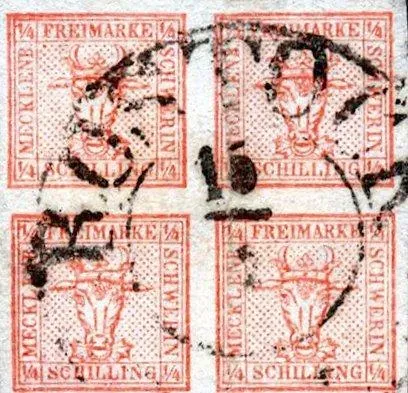 4/4-Schilling-Briefmarke als Erstausgabe Mecklenburg-Schwerins