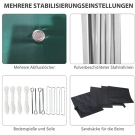 Outsunny Faltpavillon 3 x 3 m inkl. 2 Seitenteile Grün