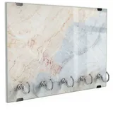 DEQORI Schlüsselbrett 'Zarte Marmorfärbung', (1 St), Schlüsselhalter Schlüssel Haken Schlüsselboard modern Schlüsselleiste beige|blau