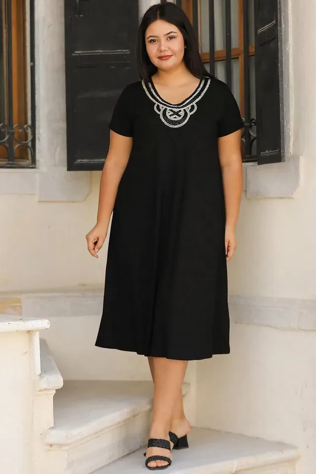 Modabout Abendkleid Damen Midikleid Sommerkleid für große Größen - NELB0513Y9261SYH (1-tlg) schwarz 50 (EU 48)