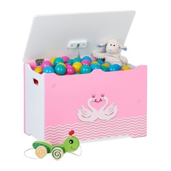 relaxdays Spielzeugtruhe Spielzeugtruhe mit Schwanenherz-Motiv rosa|weiß