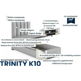 Best For Home Boxspringbett mit Bettkasten Trinity K10 Einzelbett - Beige, Höhe ca. 18 cm, Rechteckig, 80x200 cm, Schlafzimmer, Betten, Boxspringbetten