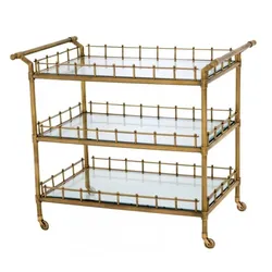 Casa Padrino Luxus Bar Trolley Servierwagen Messing antikstil - geschliffenes Glas - Luxus Hotel & Restaurant Einrichtung Möbel Serviertisch