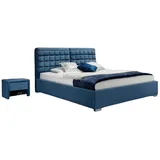 Xlmoebel Schlafzimmer-Set Bett Textil 2x Nachttische 3 tlg. Schlafzimmer Set Möbel Modern, (3-tlg., Bett + 2x Nachttische), Hergestellt in Europa blau