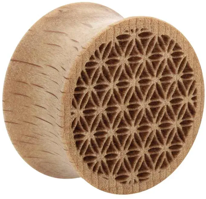 Holz Double Flared Plug BLUME DES LEBENS