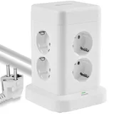 Echos - 12-in-1 Steckdosenturm mit 3M Kabel 8 Fach Mehrfachsteckdose mit USB C - Steckdosenverteiler 4 Fach USB Mehrfachstecker mit Schalter Steckdosenadapter