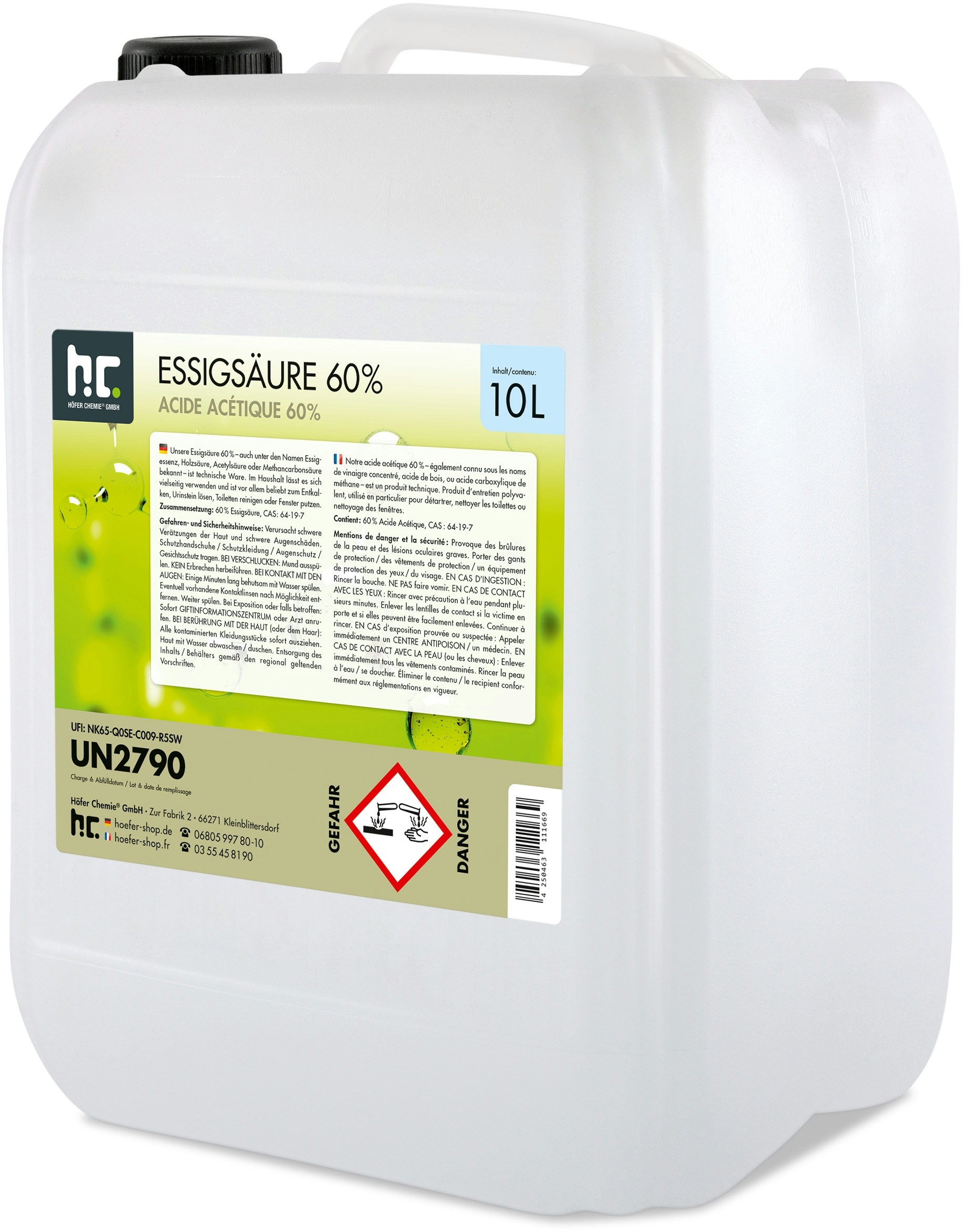 Höfer Chemie 4 x 10 Liter Essigsäure 60% in Kanistern