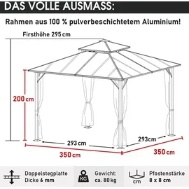 Brast Pavillon 3,5 x 3,5 m inkl. Moskitonetz Dunkelgrau