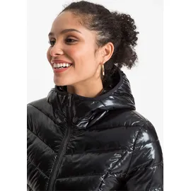 bonprix Steppjacke in Metallic-Optik, schwarz Gr.38, Kurzer Steppmantel mit Kapuze,