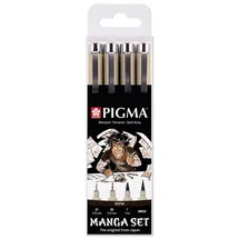 Sakura Pigma Manga-Stifte-Set in Sepia (4 Stück) | wasserfeste, permanente Tinte, verschiedene Größen | Fineliner und Pinselstifte für Cartoons und Zeichnungen