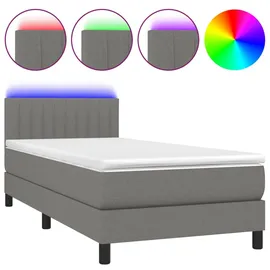 vidaXL Boxspringbett mit Matratze & LED Dunkelgrau 90x200 cm Stoff