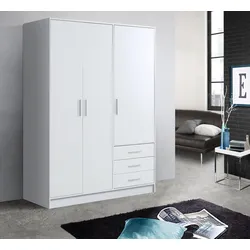 Kleiderschrank FORTE "Jupiter, Made in Europe, mit Schubladen", weiß, B:145cm H:200cm T:60cm, FSC-zertifizierter Holzwerkstoff, Schränke, Drehtürenschrank, Stauraum, 2 Breiten, 4 Farben, Schubladen, variable Einlegeböden